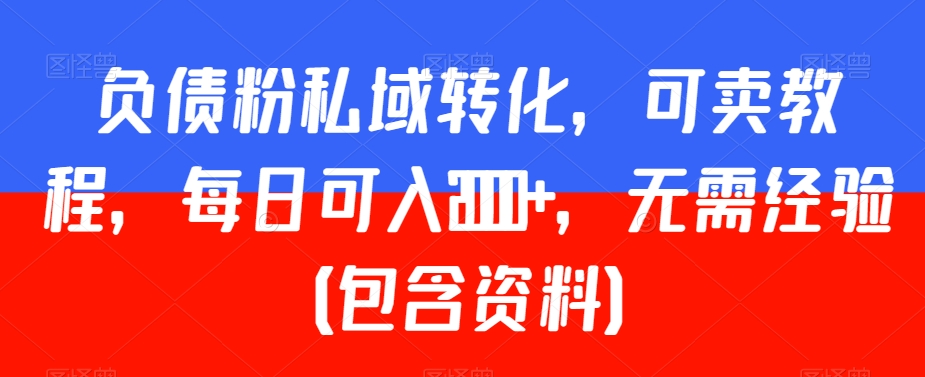 负债粉私域转化，可卖教程，每日可入2000+，无需经验（包含资料）【揭秘】-资源云