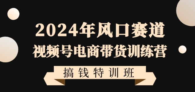 2024年风口赛道视频号电商带货训练营搞钱特训班，带领大家快速入局自媒体电商带货-资源云