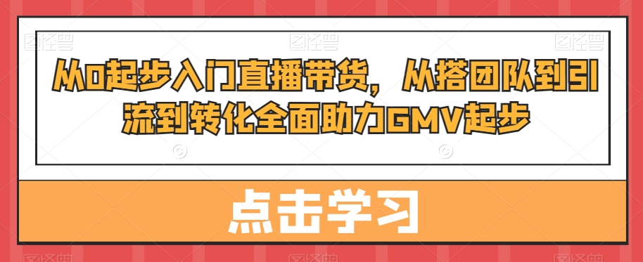 从0起步入门直播带货，​从搭团队到引流到转化全面助力GMV起步-资源云