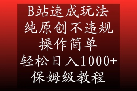 B站速成玩法，纯原创不违规，操作简单，轻松日入1000+，保姆级教程【揭秘】-资源云