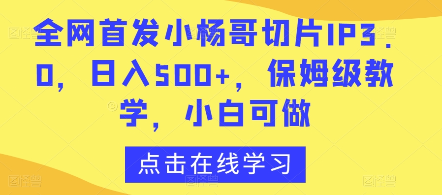 全网首发小杨哥切片IP3.0，日入500+，保姆级教学，小白可做【揭秘】-资源云