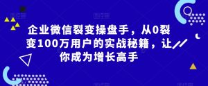 企业微信裂变操盘手，从0裂变100万用户的实战秘籍，让你成为增长高手-资源云