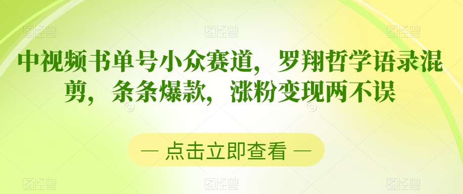 中视频书单号小众赛道，罗翔哲学语录混剪，条条爆款，涨粉变现两不误【揭秘】-资源云