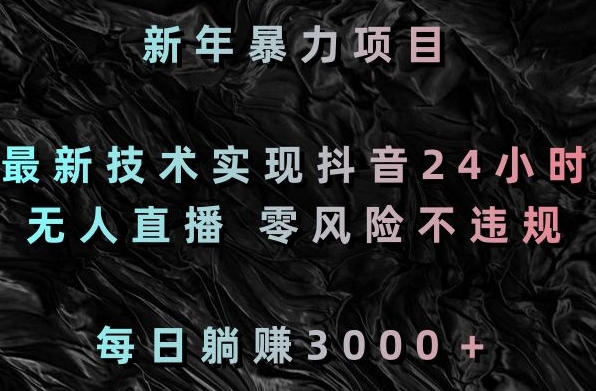 新年暴力项目，最新技术实现抖音24小时无人直播，零风险不违规，每日躺赚3000＋【揭秘】-资源云