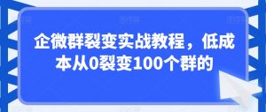 企微群裂变实战教程,低成本从0裂变100个群的-资源云