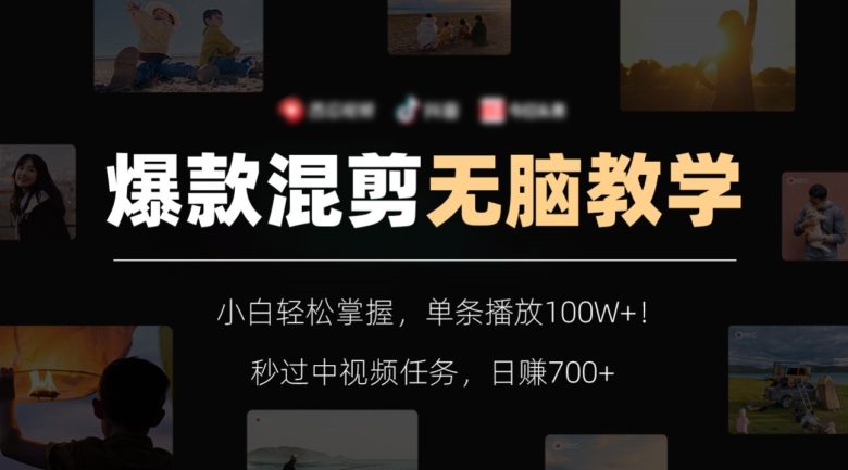 爆款混剪无脑教学，小白轻松掌握，单条播放100W+！秒过中视频任务，日赚700+【揭秘】-资源云