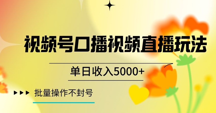 视频号囗播视频直播玩法，单日收入5000+，批量操作不封号【揭秘】-资源云