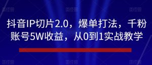 抖音IP切片2.0,爆单打法,千粉账号5W收益,从0到1实战教学【揭秘】-资源云