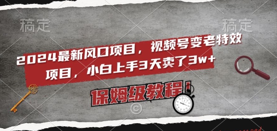 2024最新风口项目，视频号变老特效项目，电脑小白上手3天卖了3w+，保姆级教程【揭秘】-资源云