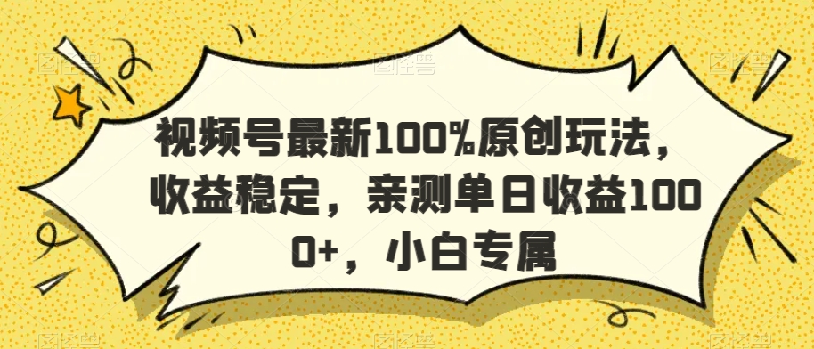 视频号最新100%原创玩法，收益稳定，亲测单日收益1000+，小白专属【揭秘】-资源云