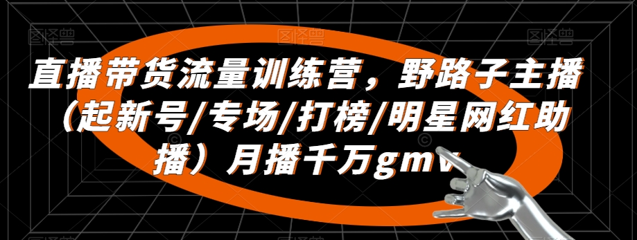 直播带货流量训练营，​野路子主播（起新号/专场/打榜/明星网红助播）月播千万gmv-资源云