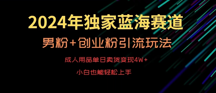 2024年独家蓝海赛道，成人用品单日卖货变现4W+，男粉+创业粉引流玩法，不愁搞不到流量【揭秘】-资源云