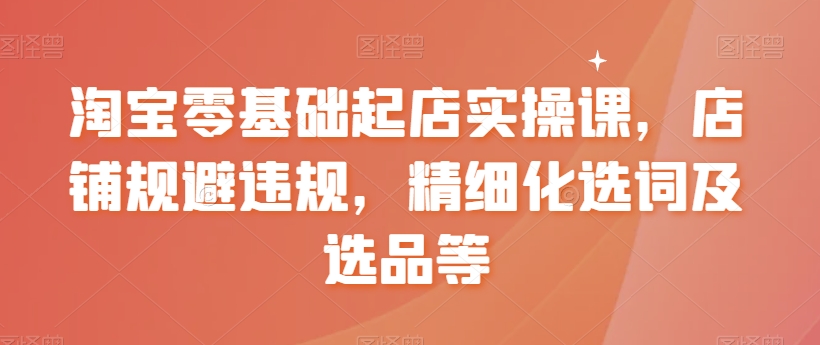 淘宝零基础起店实操课，店铺规避违规，精细化选词及选品等-资源云
