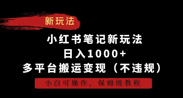 小红书笔记新玩法，日入1000+，多平台搬运变现（不违规），小白可操作，保姆级教程【揭秘】-资源云