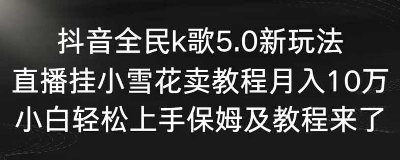 抖音全民k歌5.0新玩法，直播挂小雪花卖教程月入10万，小白轻松上手，保姆及教程来了【揭秘】-资源云
