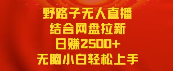 野路子无人直播结合网盘拉新，日赚2500+，小白无脑轻松上手【揭秘】-资源云