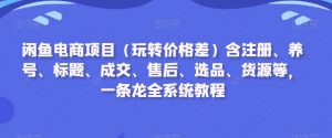 闲鱼电商项目（玩转价格差）含注册、养号、标题、成交、售后、选品、货源等，一条龙全系统教程-资源云
