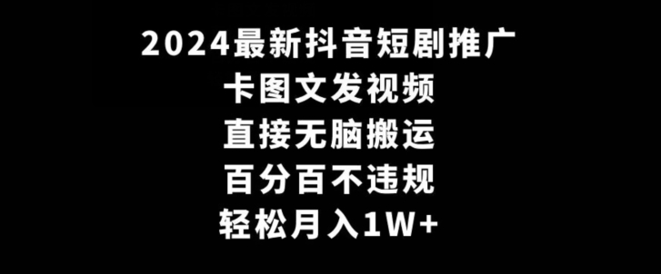 2024最新抖音短剧推广，卡图文发视频，直接无脑搬，百分百不违规，轻松月入1W+【揭秘】-资源云