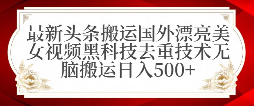 最新头条搬运国外漂亮美女视频黑科技去重技术无脑搬运日入500+【揭秘】-资源云