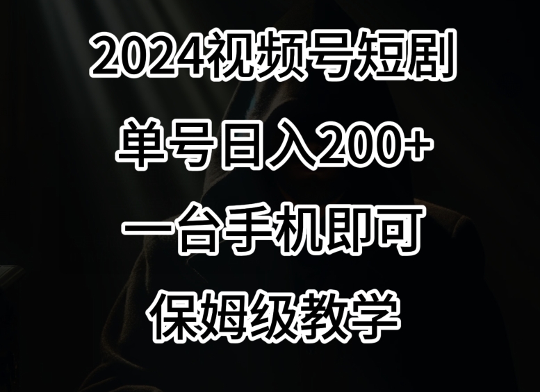 2024风口，视频号短剧，单号日入200+，一台手机即可操作，保姆级教学【揭秘】-资源云