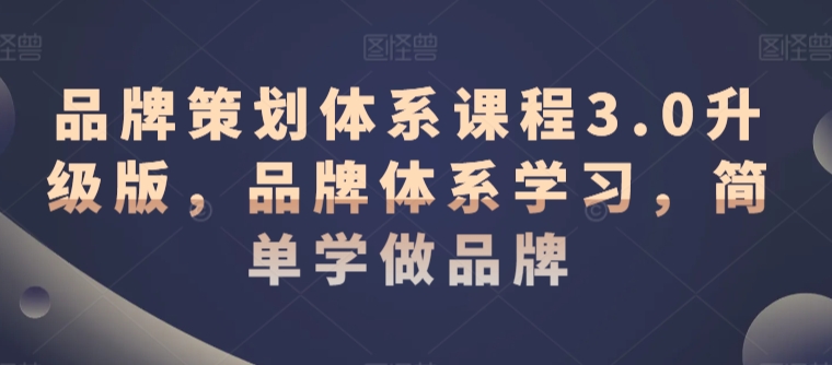 品牌策划体系课程3.0升级版，品牌体系学习，简单学做品牌-资源云