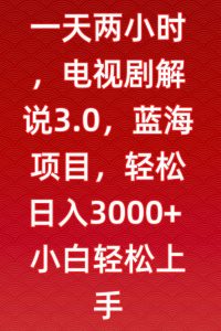 一天两小时,电视剧解说3.0,蓝海项目,轻松日入3000+小白轻松上手【揭秘】-资源云