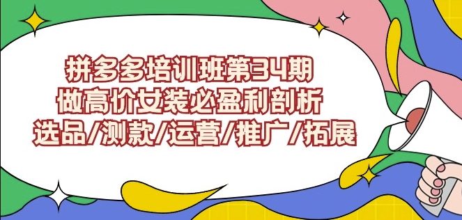 拼多多培训班第34期：做高价女装必盈利剖析选品/测款/运营/推广/拓展-资源云