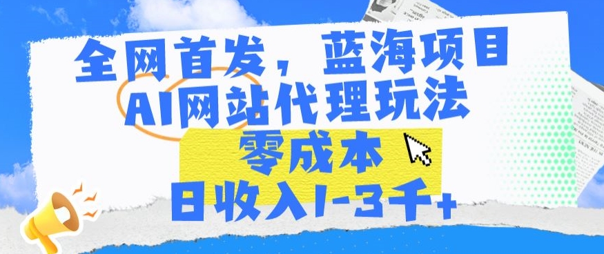 全网首发，蓝海项目，AI网站代理玩法，零成本日收入1-3千+【揭秘】-资源云