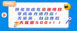 最新拼多多虚拟资源项目,零成本光速开店,无货源、自动回复,一天保底500+【揭秘】-资源云