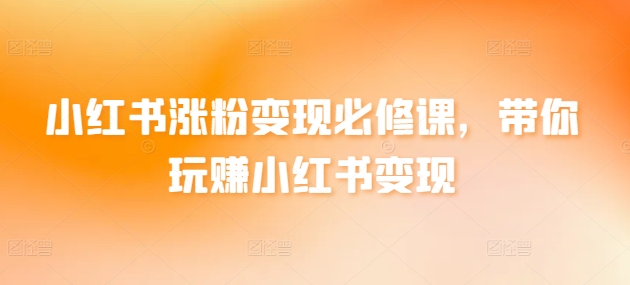 小红书涨粉变现必修课，带你玩赚小红书变现-资源云