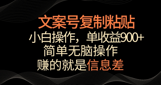 文案号掘金，简单复制粘贴，小白操作，单作品收益900+【揭秘】-资源云