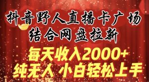 每天收入2000+，抖音野人直播卡广场，结合网盘拉新，纯无人，小白轻松上手【揭秘】-资源云