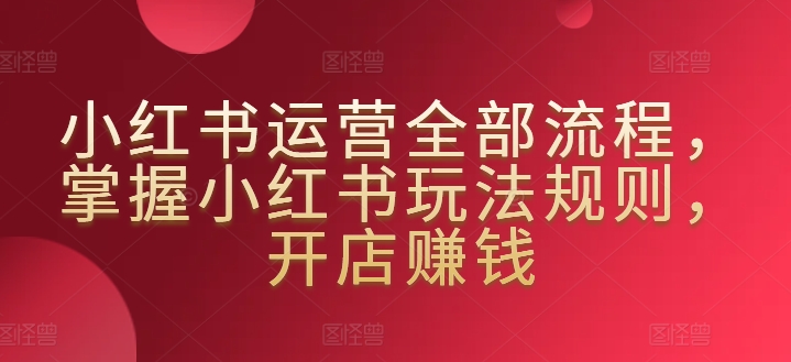 小红书运营全部流程，掌握小红书玩法规则，开店赚钱-资源云