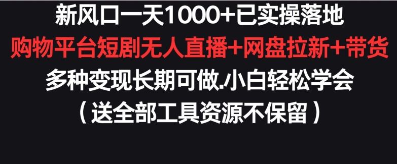 新风口一天1000+已实操落地购物平台短剧无人直播+网盘拉新+带货多种变现长期可做【揭秘】-资源云