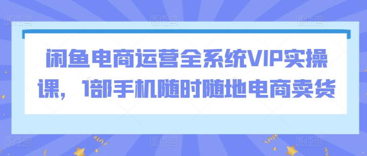 闲鱼电商运营全系统VIP实操课，1部手机随时随地电商卖货-资源云