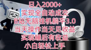 日入2000+,实现全自动成交,B站无脑挂机躺平3.0,当天操作当天见收益,实现睡后有收益【揭秘】-资源云
