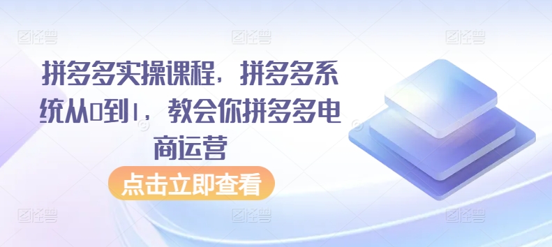 拼多多实操课程，拼多多系统从0到1，教会你拼多多电商运营-资源云