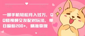 一部手机轻松月入过万，QQ短视频交友配对玩法，单日吸粉200+，精准变现【揭秘】-资源云
