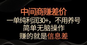 中间商赚差价，一单纯利润30+，简单无脑操作，赚的就是信息差，轻轻松松日入1000+【揭秘】-资源云