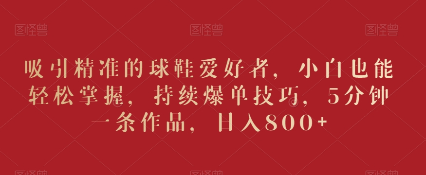 吸引精准的球鞋爱好者，小白也能轻松掌握，持续爆单技巧，5分钟一条作品，日入800+【揭秘】-资源云