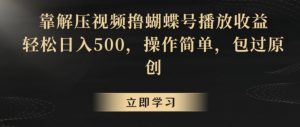 靠解压视频撸蝴蝶号播放收益，轻松日入500，操作简单，包过原创【揭秘】-资源云