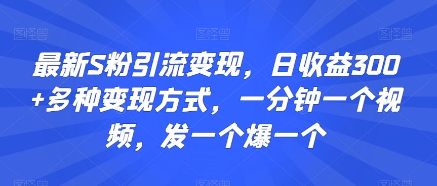 最新S粉引流变现，日收益300+多种变现方式，一分钟一个视频，发一个爆一个【揭秘】-资源云
