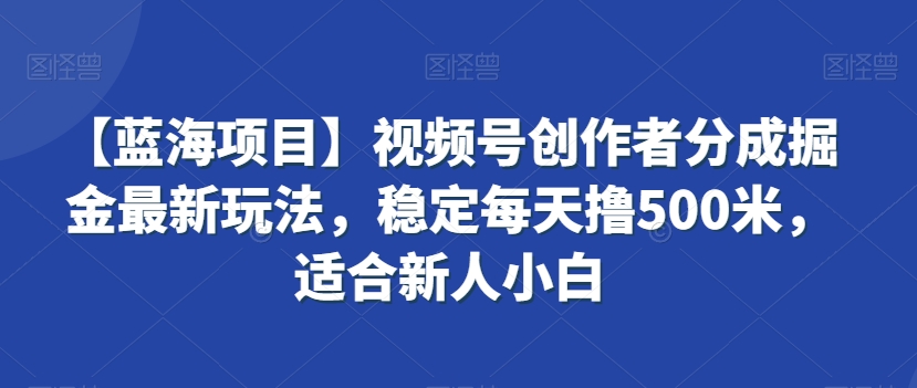 【蓝海项目】视频号创作者分成掘金最新玩法，稳定每天撸500米，适合新人小白【揭秘】-资源云