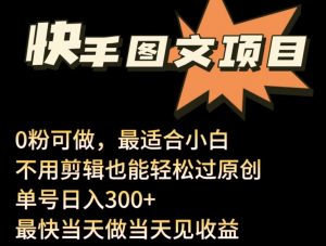 24年最新快手图文带货项目,零粉可做,不用剪辑轻松过原创单号轻松日入300+【揭秘】-资源云