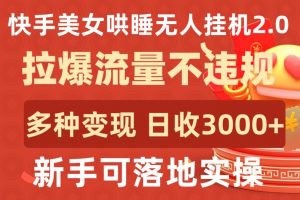 快手美女哄睡无人挂机2.0.拉爆流量不违规，多种变现途径，日收3000+，新手可落地实操【揭秘】-资源云