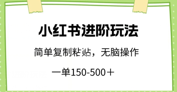小红书进阶玩法，一单150-500+，简单复制粘贴，小白也能轻松上手【揭秘】-资源云