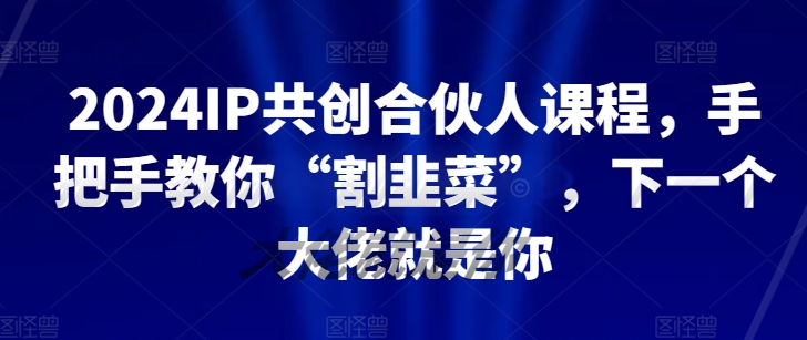 2024IP共创合伙人课程，手把手教你“割韭菜”，下一个大佬就是你-资源云