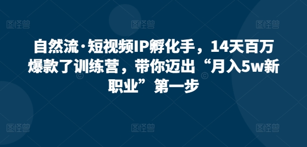 自然流·短视频IP孵化手，14天百万爆款了训练营，带你迈出“月入5w新职业”第一步-资源云