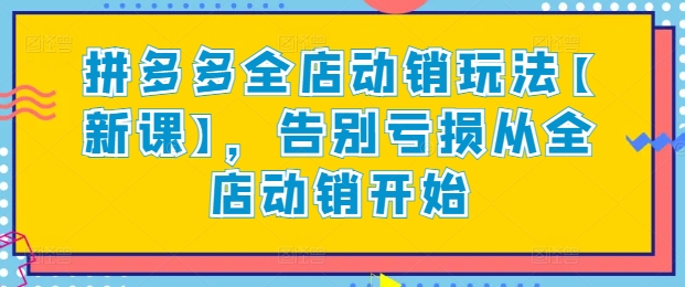 拼多多全店动销玩法【新课】，告别亏损从全店动销开始-资源云