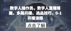 数字人操作员,数字人直播搭建、多路开播、选品技巧,0-1开播流程-资源云